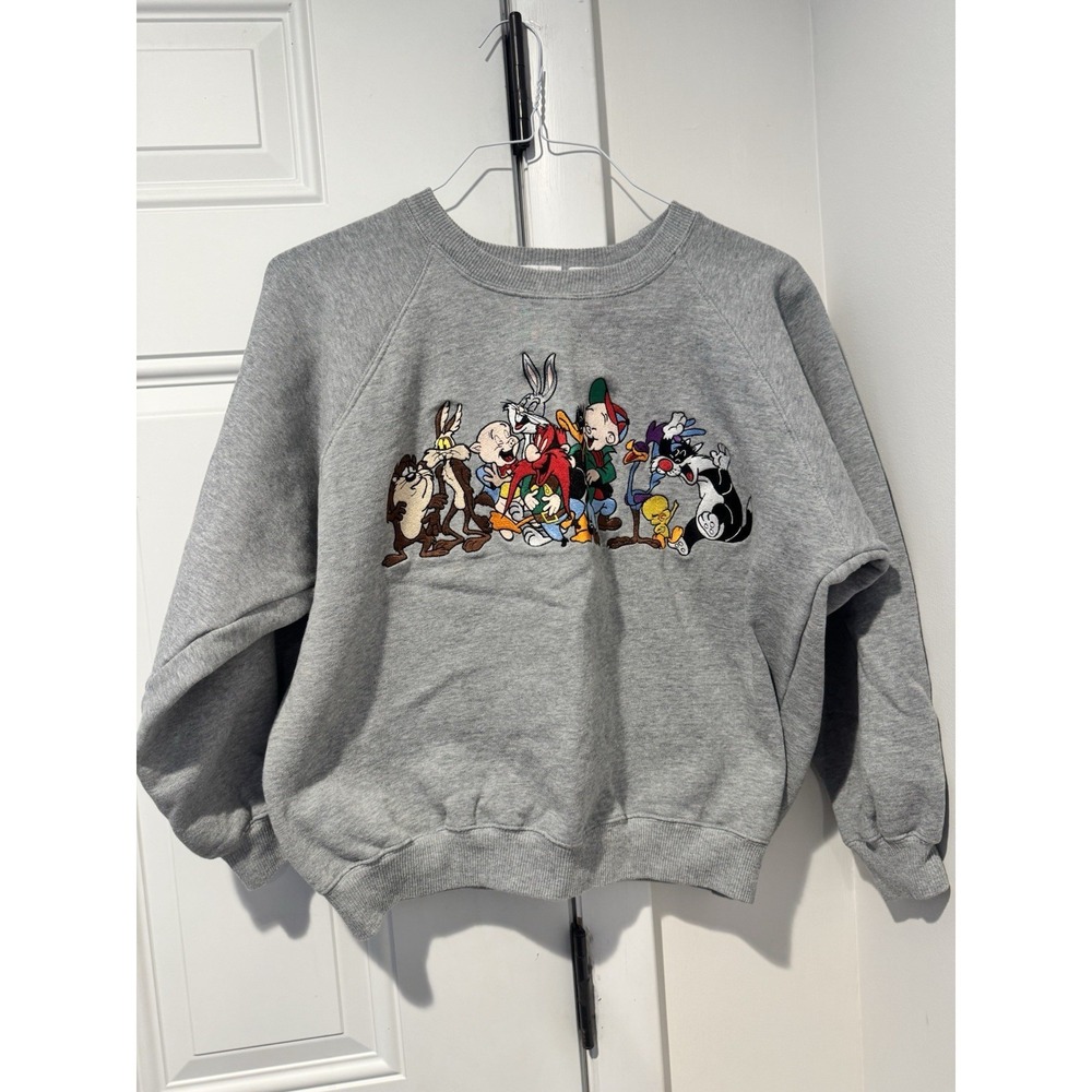 Vintage Looney Tunes Embroidered Gray Sweatshirt Womens M Acme Clothing Co 1991
